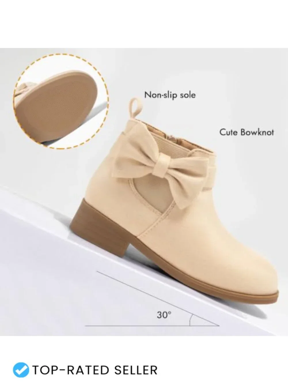 Girls Bow Ankle Boots Chunky Low Heel Chelsea Zipper Suede Booties